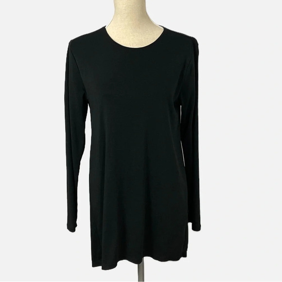 J. Jill Women’s Perfect Pima Cotton Delicate Trim Tunic Top Black Size Medium - Picture 1 of 9